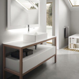 Sintesi Legno 1435 Moro - Cassetti DR 4520 Bianco - Lavabo Cubo M Bianco - Specchio Cubo SP 12