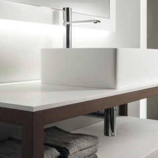 Sintesi Legno 1435 Moro - Cassetti DR 4520 Bianco - Lavabo Cubo M Bianco - Specchio Cubo SP 12